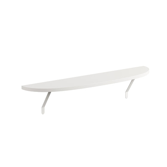 White — Arc radiator shelf shown at an angle with the supplied brackets — radiator shelf