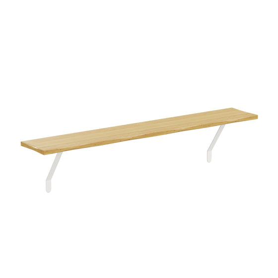 Ash — Pine radiator shelf in the ash finish, shown at an angle with the supplied brackets — radiator shelf
