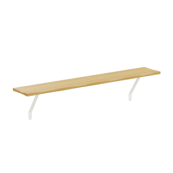 Ash — Pine radiator shelf in the ash finish, shown at an angle with the supplied brackets