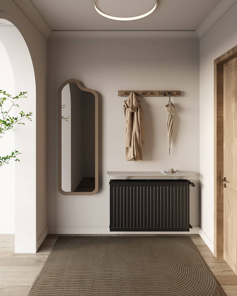 Natural — Loby Essential radiator shelf in natural, fitted above a radiator in a home interior
