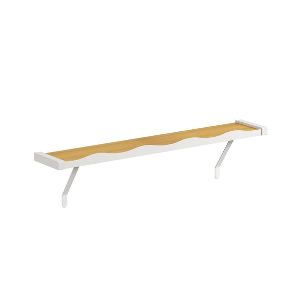 White & Natural — Loby Wavy radiator shelf, three-quarter view showing the waved front edge