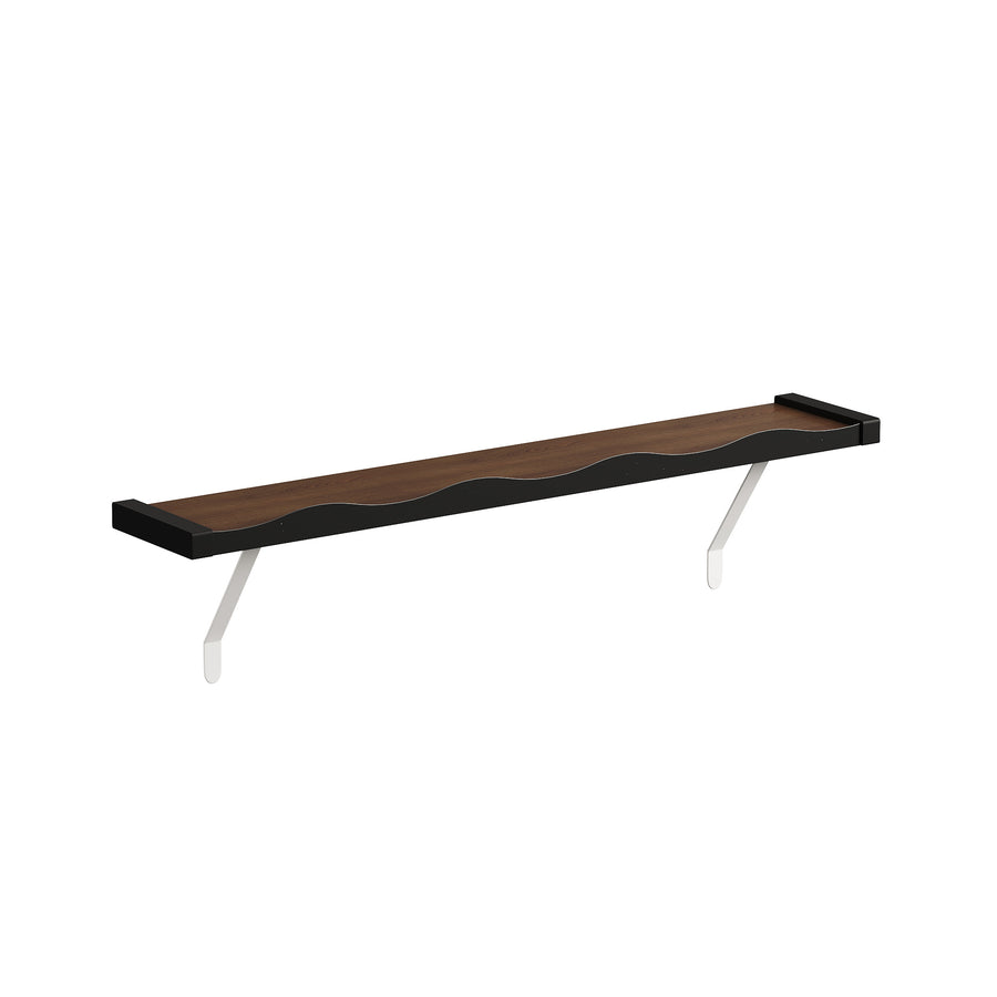 Black & Walnut — Loby Wavy radiator shelf, three-quarter view showing the waved front edge