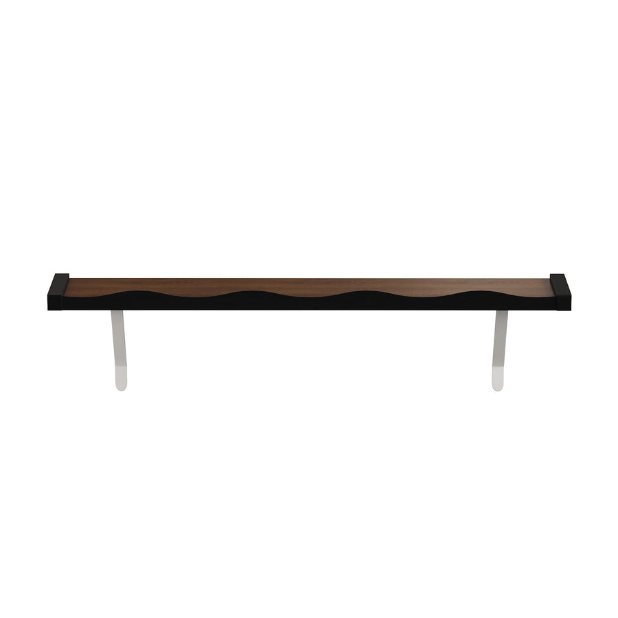 Black & Walnut — Loby Wavy radiator shelf, front view showing the full waved profile