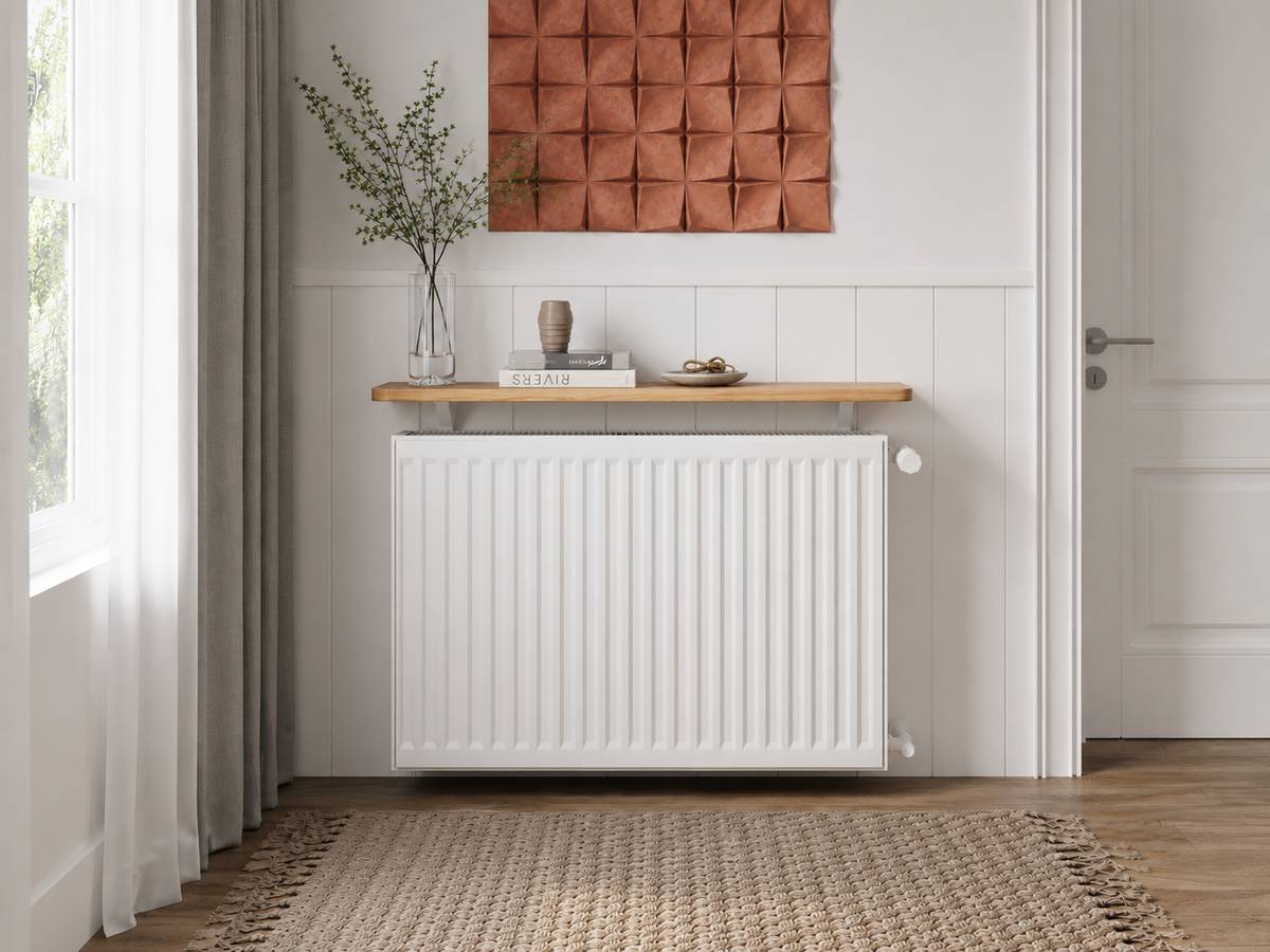 100cm radiator shelf shown above a standard radiator