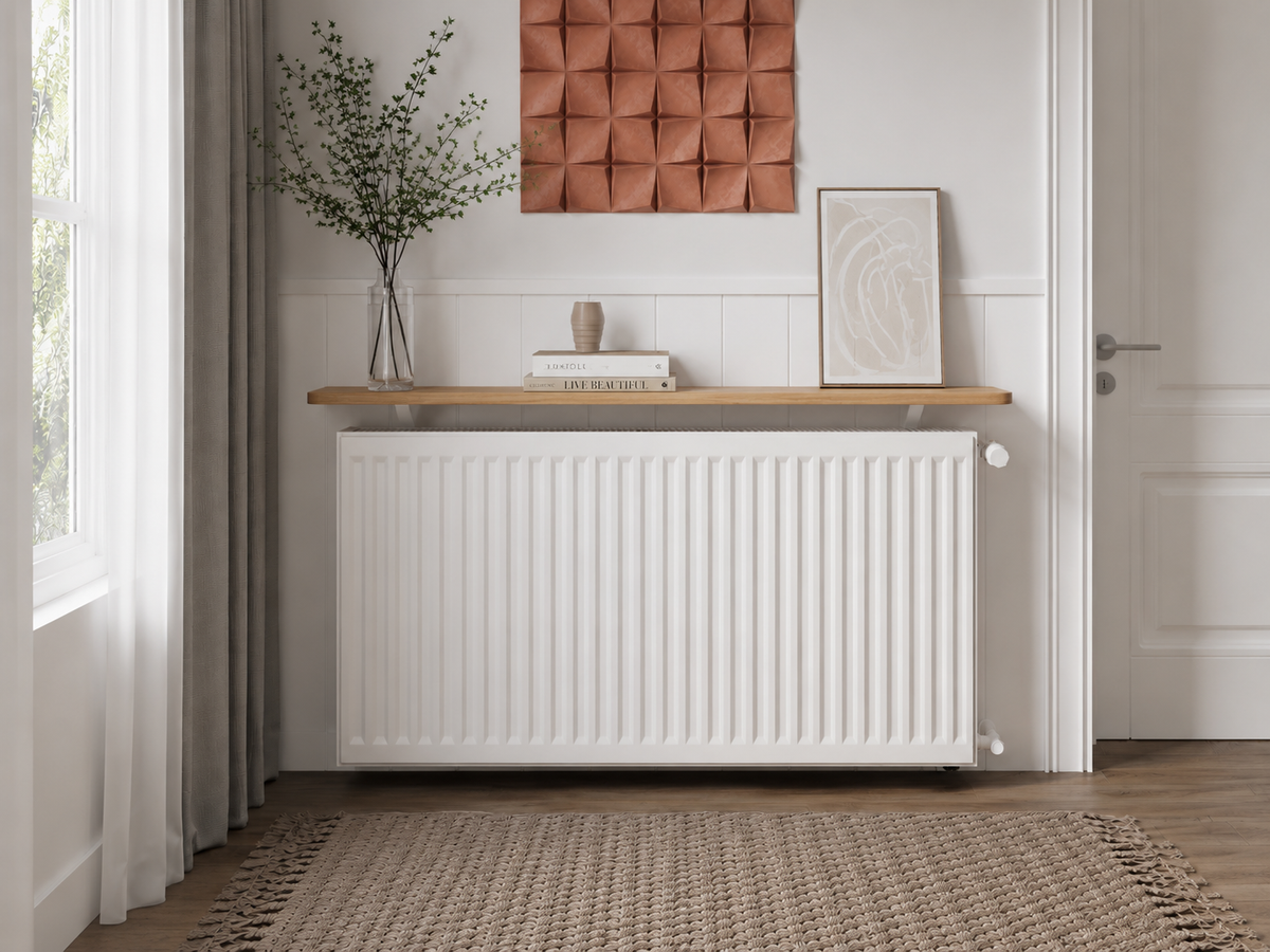 120cm radiator shelf shown above a standard radiator