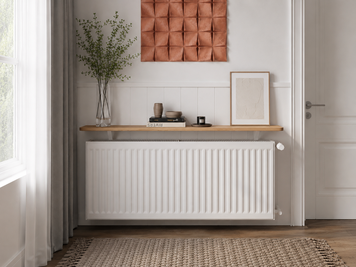 140cm radiator shelf shown above a standard radiator