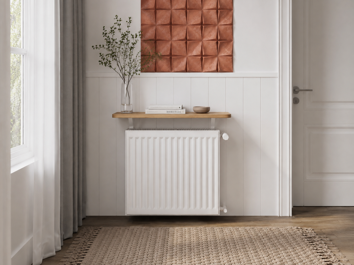 60cm radiator shelf shown above a standard radiator