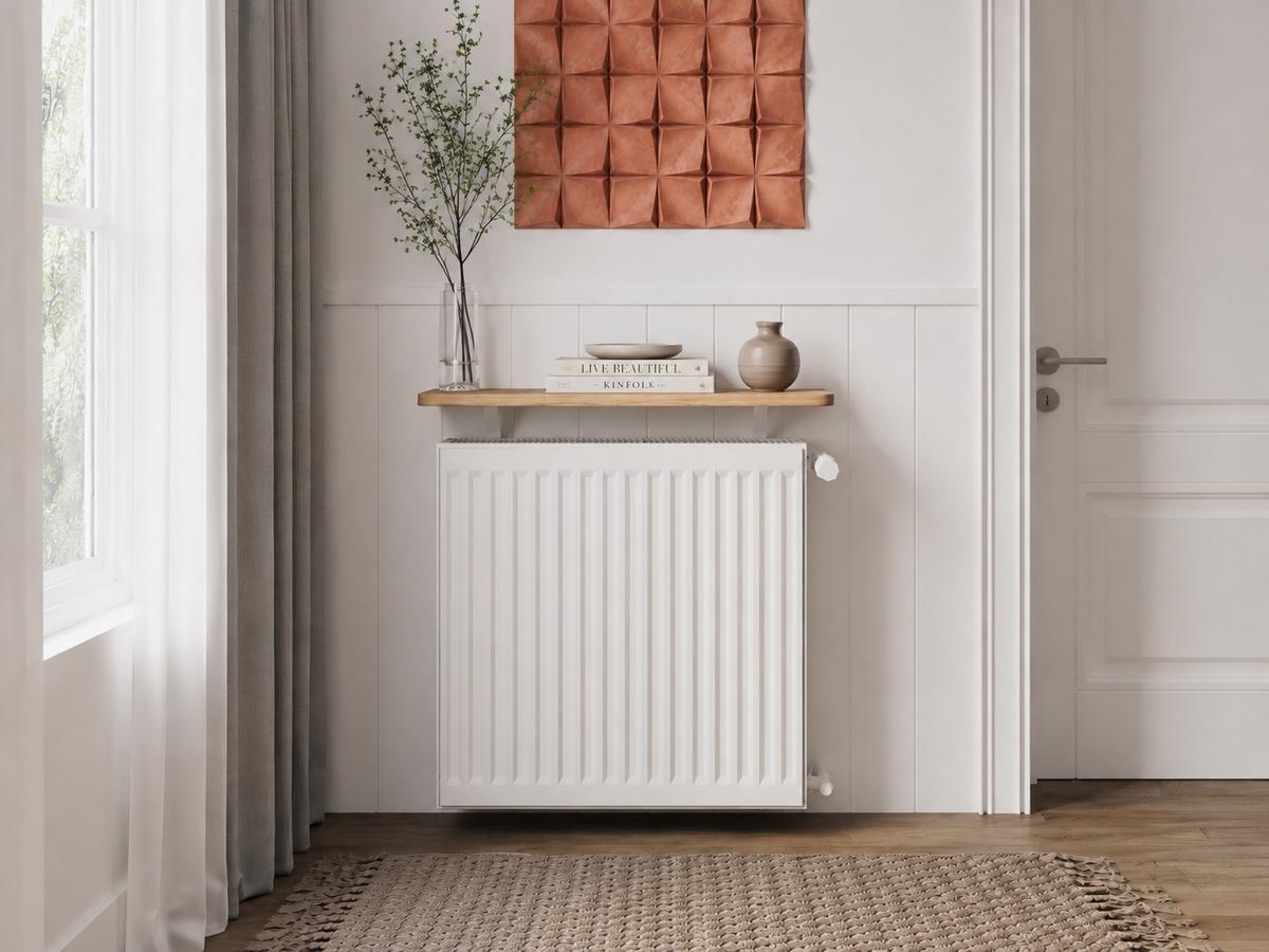 75cm radiator shelf shown above a standard radiator