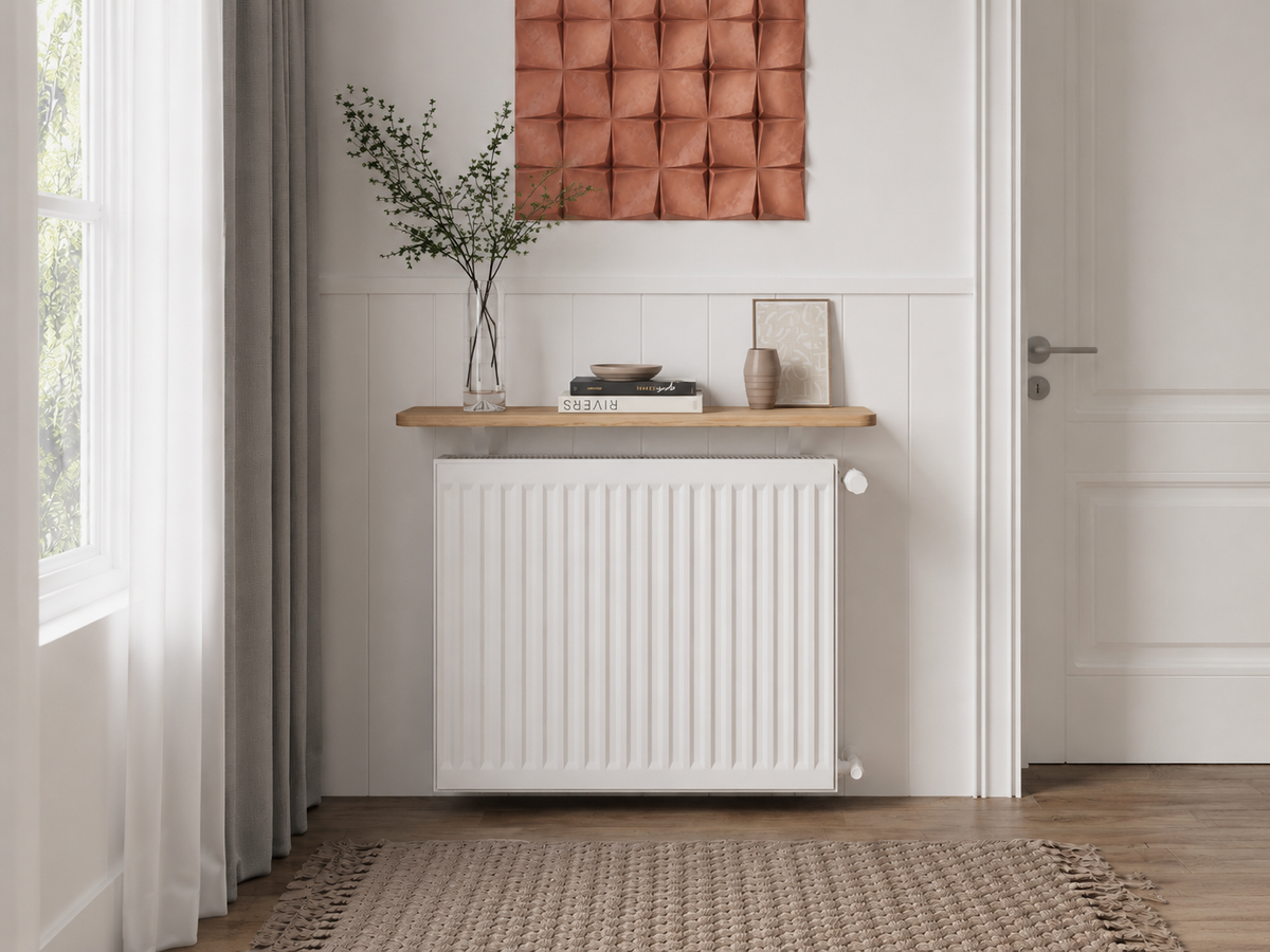 90cm radiator shelf shown above a standard radiator