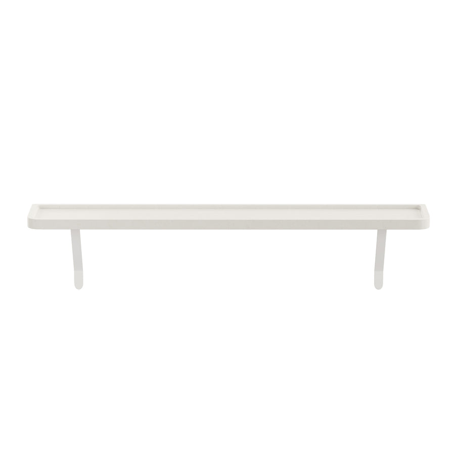 White — Loby Curve radiator shelf in white, shown on a plain background
