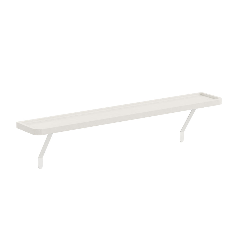 White — Loby Curve radiator shelf in white, shown on a plain background