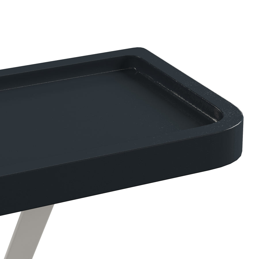 Black — Loby Curve radiator shelf in black, shown on a plain background