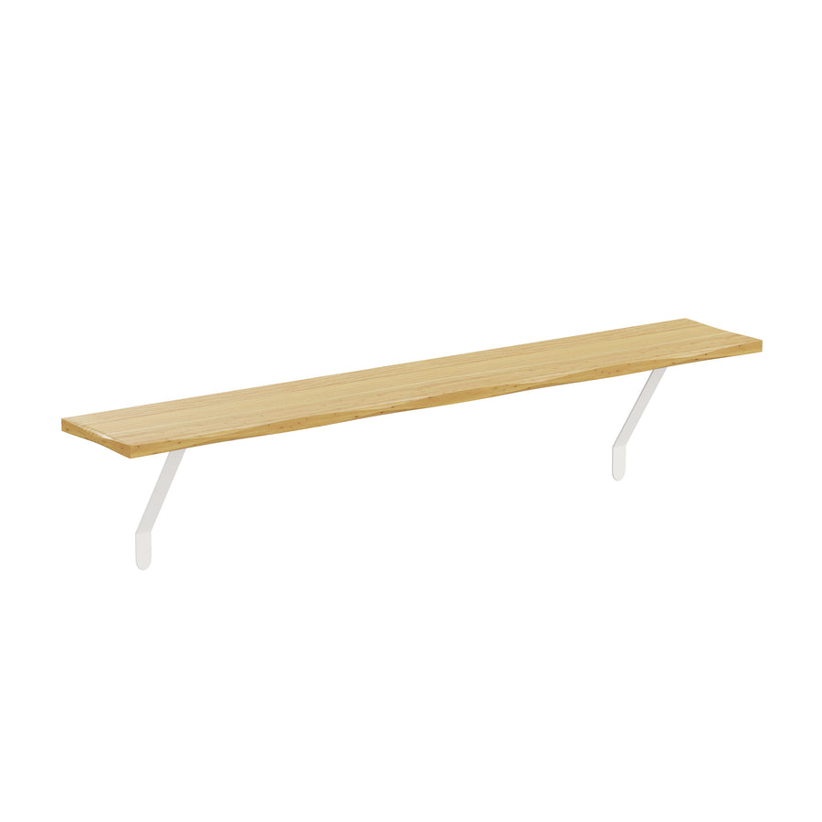 Ash — Pine radiator shelf in the ash finish, shown at an angle with the supplied brackets